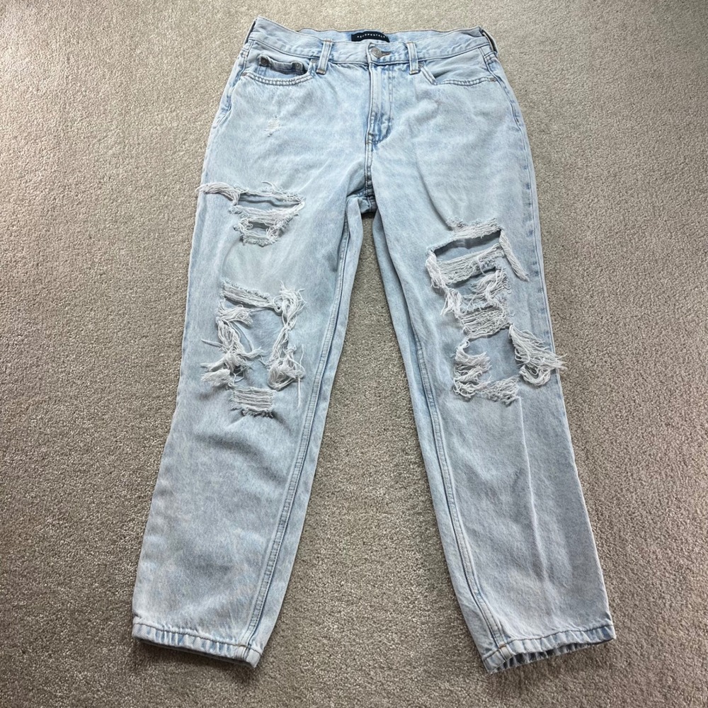 Aeropostale Mom Jeans Womens 8 Light Wash Distressed Ripped High Rise Denim